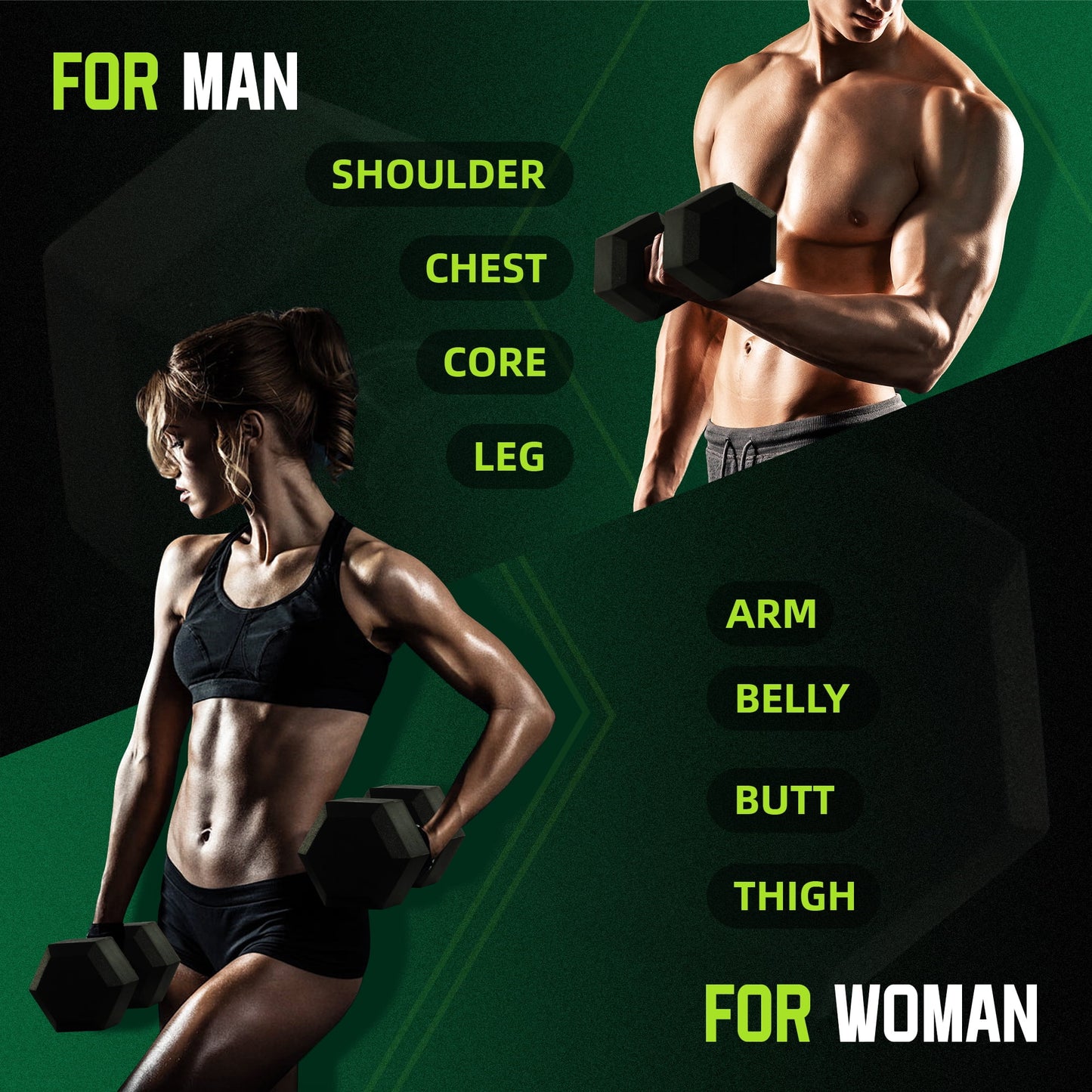 Rubber Encased Hex Dumbbell, 50Lbs, Single