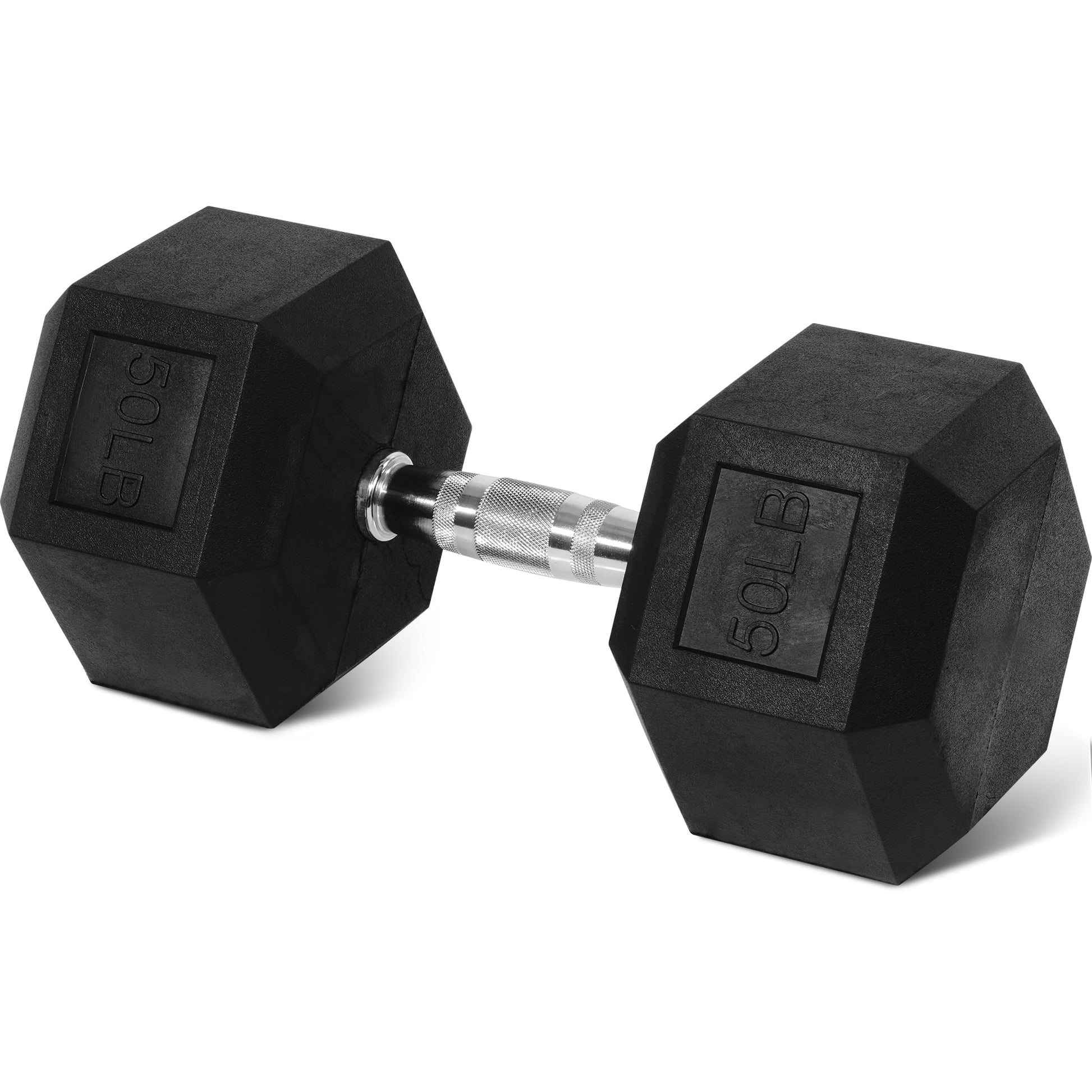 Rubber Encased Hex Dumbbell, 50Lbs, Single