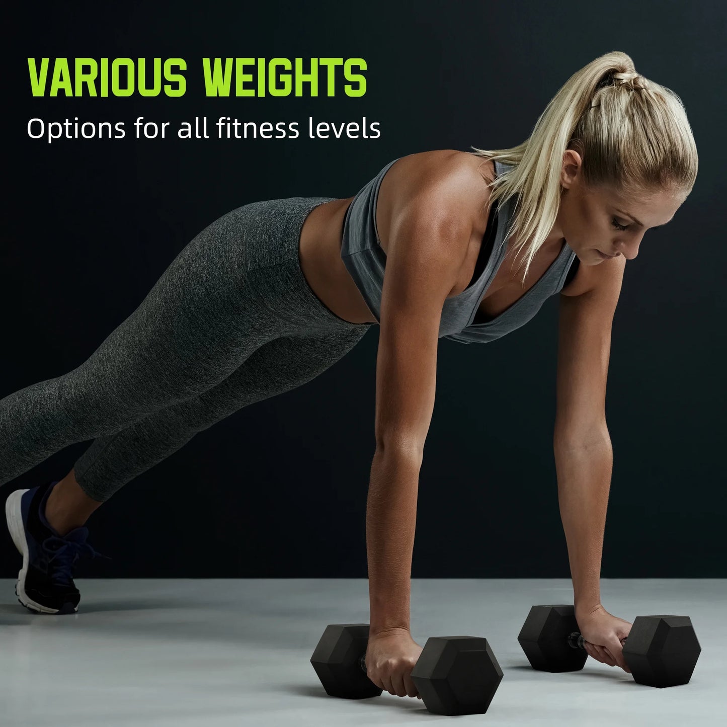 Rubber Encased Hex Dumbbell, 50Lbs, Single